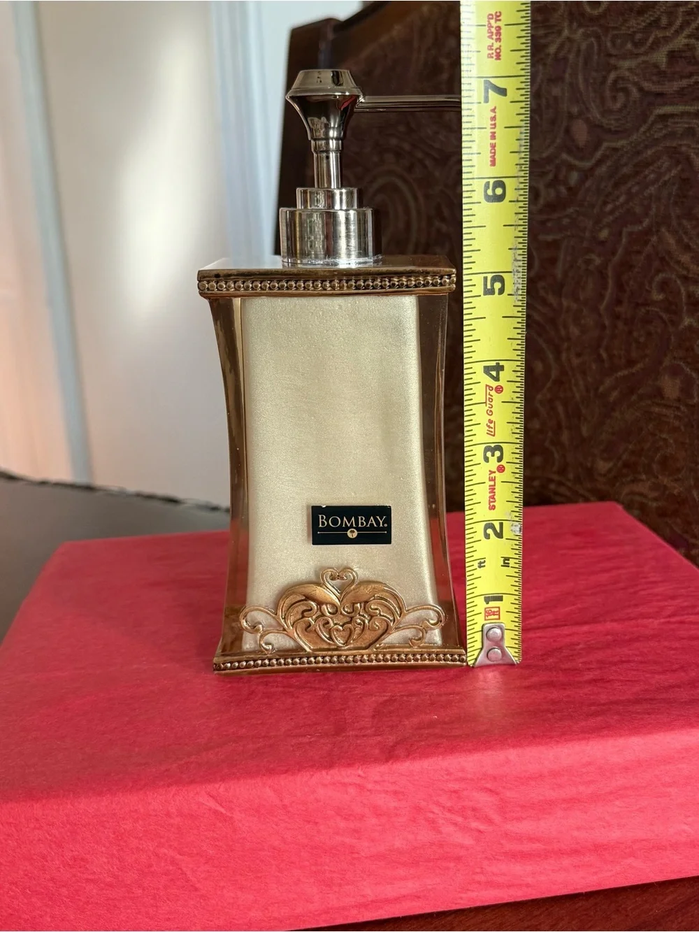 Bombay Company Vivienne Liquid Soap Dispenser Beige Gold & Acrylic Scroll